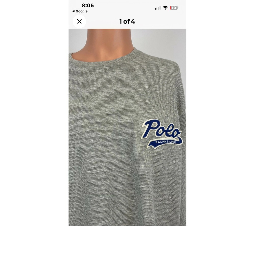 Polo Ralph Lauren‎ Mens Grey Waffle Knit Thermal Sleep Shirt Script Logo Medium